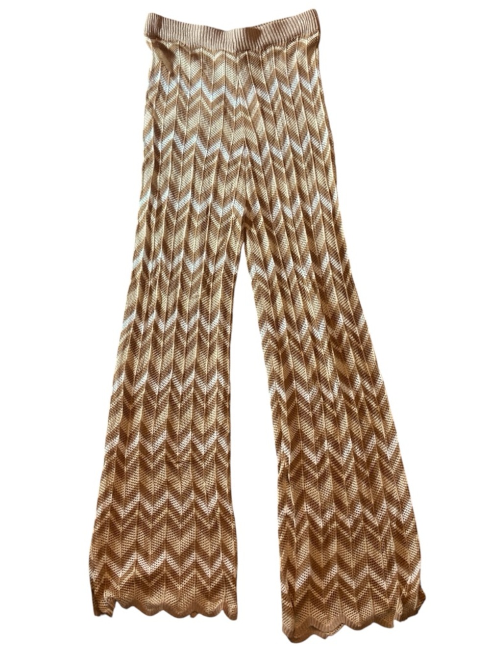Paradise Women's Tan Chevron Knit High Waisted Wide-Leg Flare Swim Coverup Pants